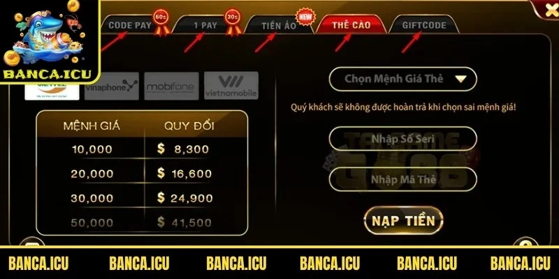 Quá trình nạp tiền tại cổng game cụ thể  được thực hiện qua vài bước