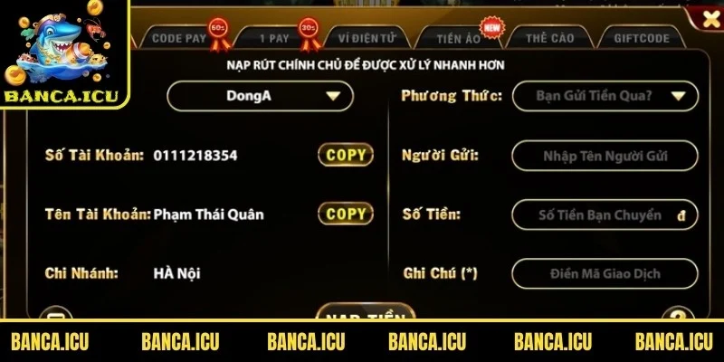 Thực hiện nạp tiền vào tài khoản Hitclub một cách nhanh chóng chỉ với 3 bước